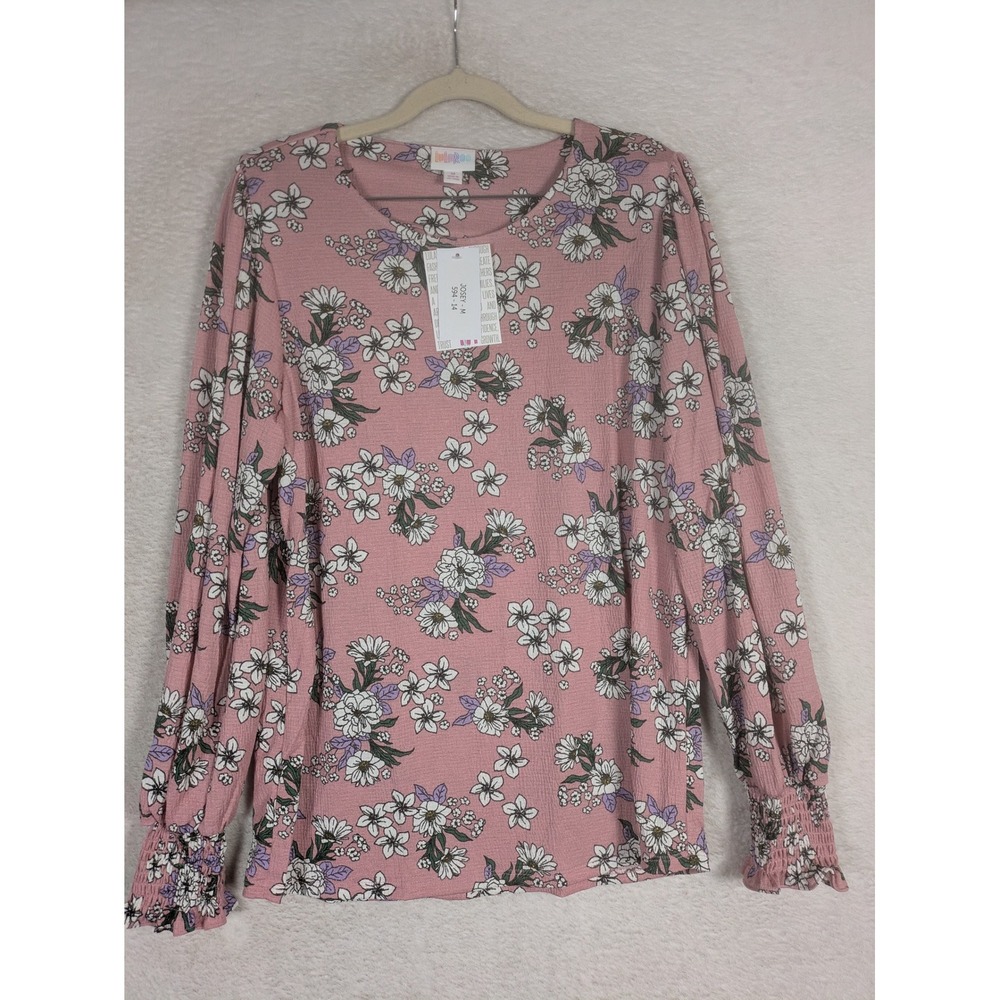 NEW LuLaRoe Josey Top Women's Medium Pink Floral Smocked Cuff Long Sleeve